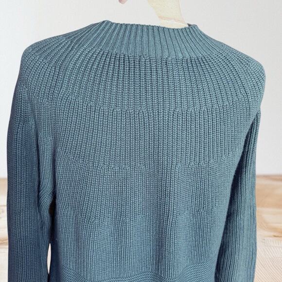 J Jill Sage Green Tunic Sweater Sz L ribbed Knit A Line Lagenlook Wool Blend - Picture 3 of 8